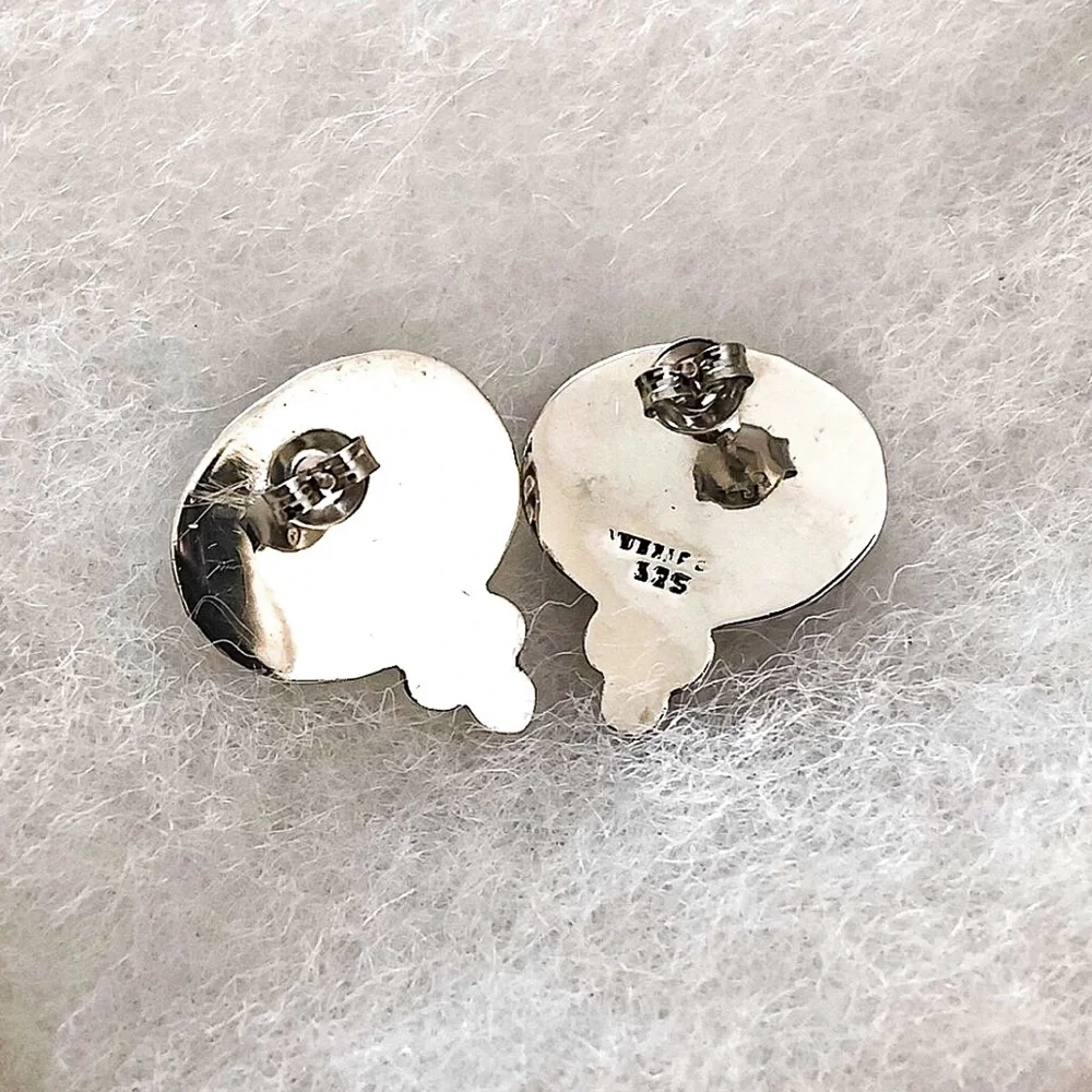 TAXCO Black Onyx Cabochon Sterling Silver Southwest Style Post Back Earrings